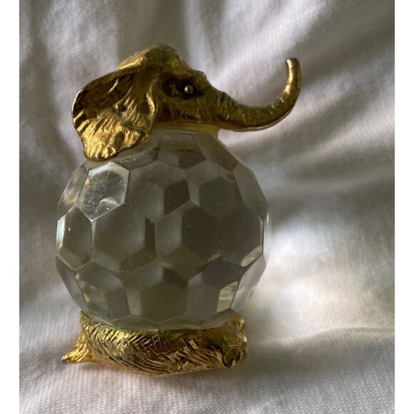 Vintage Gold & Crystal Elephant Figurine With Faceted Glass Body & Detailed Meta - Picture 1 of 13